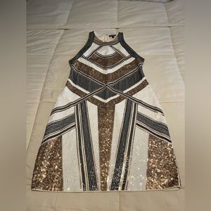 Sequins dress from Express. Size Medium. Cream, gold & black. Sleeveless. Aztec